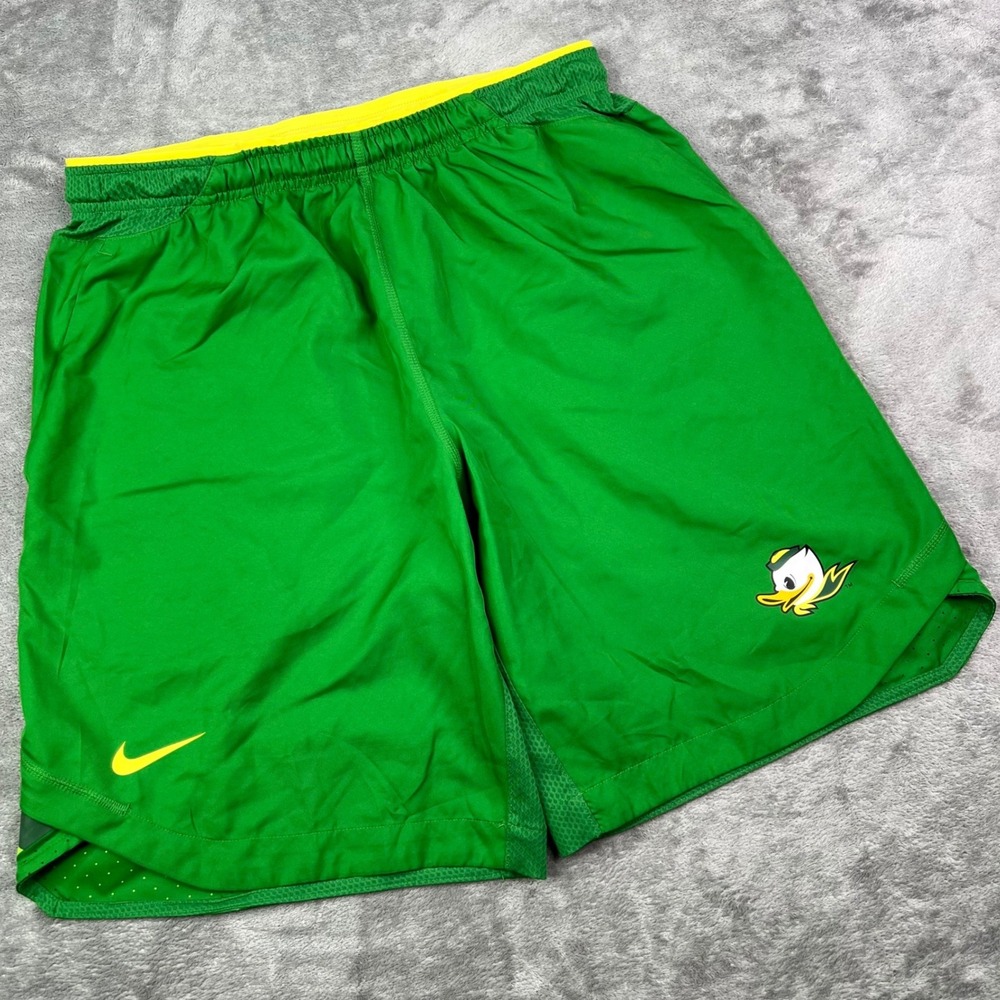 Nike Oregon Ducks Shorts Men L Green Yellow Dri-FIT Athletic Training Puddles 9"
